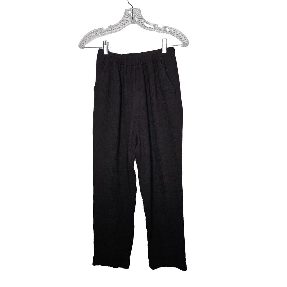 RACHEL PALLY Cotton Gauze Pants XS Black Pull On Breathable Lightweight Beachy